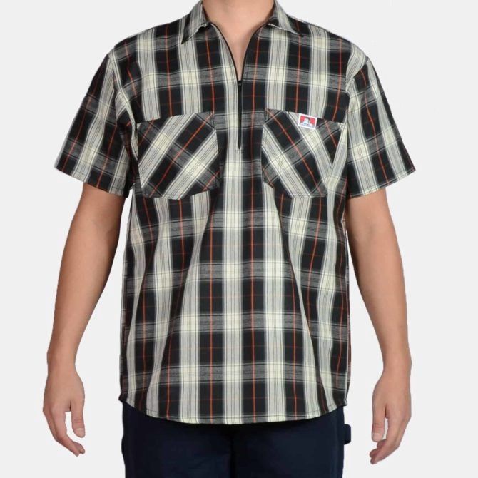 130 MENS S/S BLK/CREAM PLAID SHIRT
