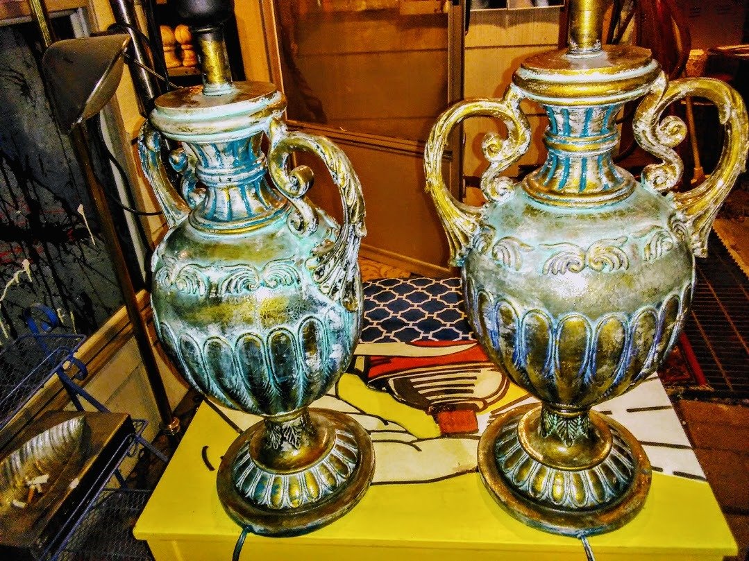 TWO HAND-PAINTED URN LAMPS
