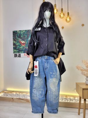 Barrel Jeans with Geometric Embroidery – Wendy Trendy