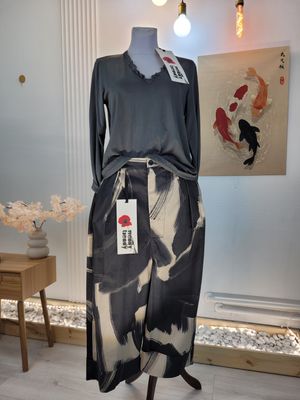Cotton Gabardine Pants with Brushstroke Print