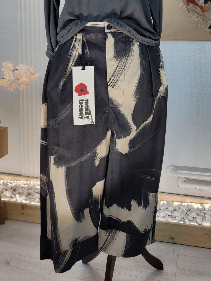 Cotton Gabardine Pants with Brushstroke Print