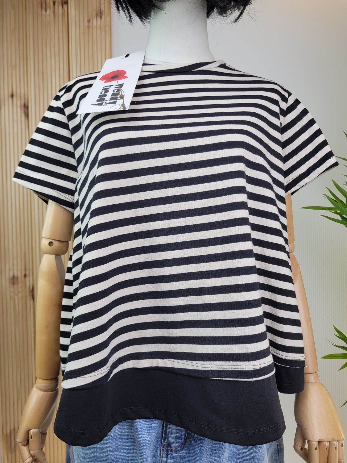 Striped Blouse with Black Trim Wendy Trendy
