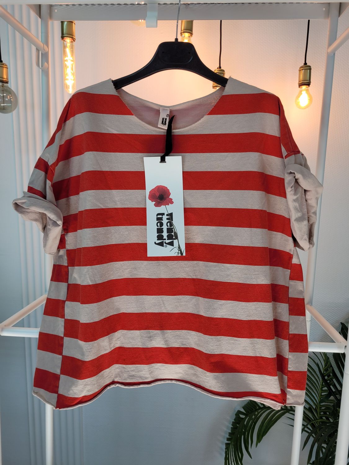 Bluzka t-shirt oversize w paski czerwone