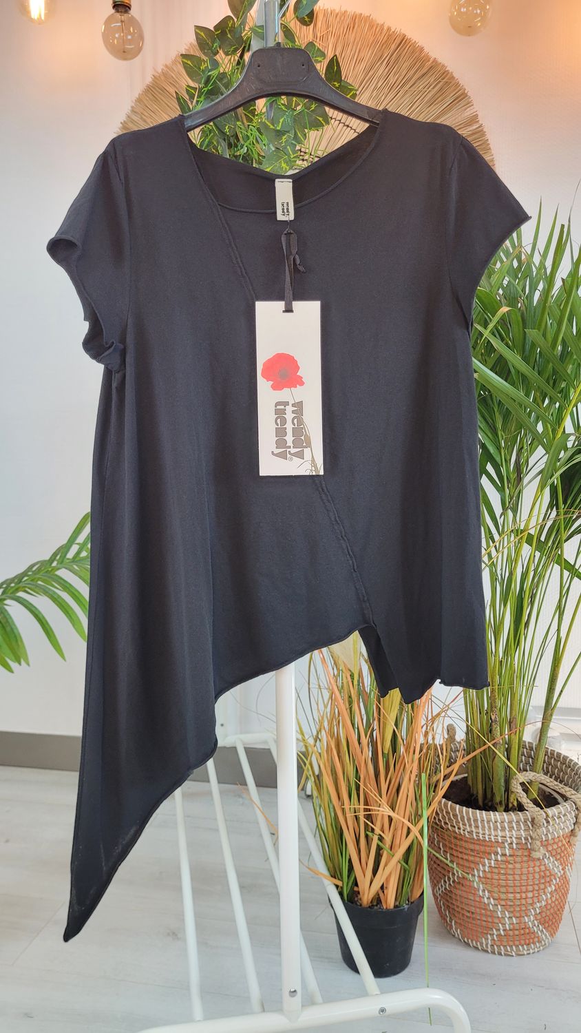 Koszulka asymetryczna krótki rękaw Wendy Trendy czarna