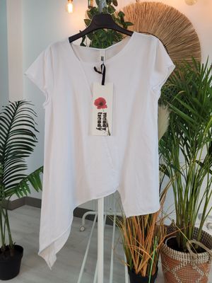 Koszulka asymetryczna krótki rękaw Wendy Trendy biała