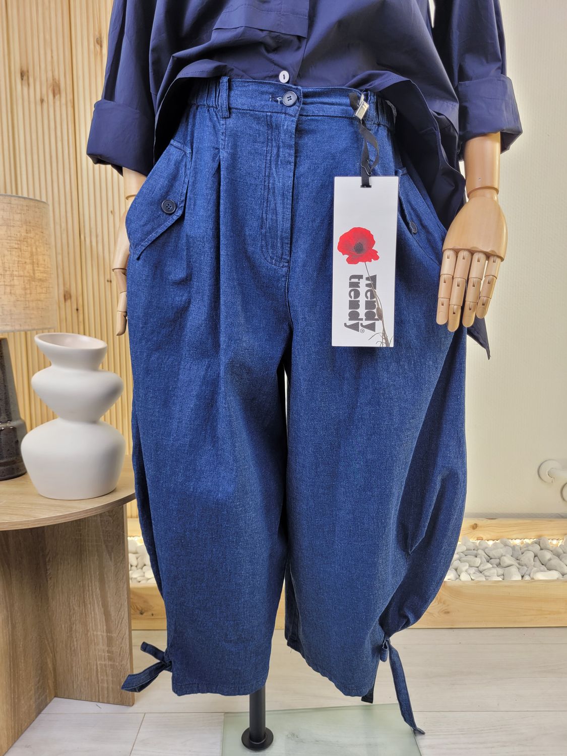 Thin Balloon Jeans with Tied Leg Openings - Wendy Trendy