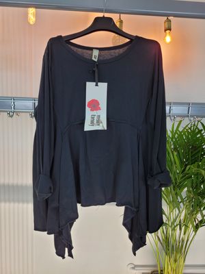 Bluzka asymetryczna z odcięciem czarna Wendy Trendy