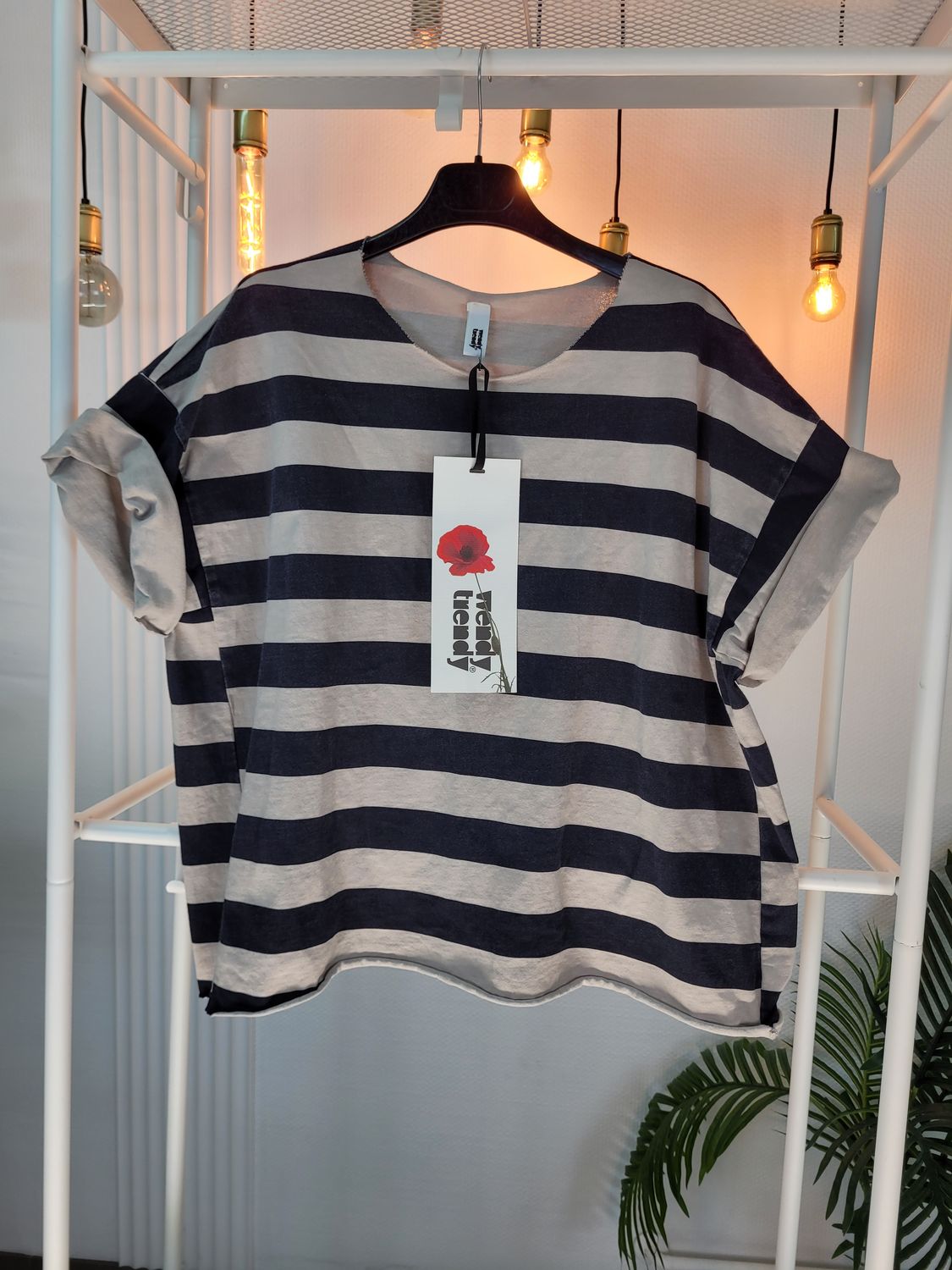 Bluzka t-shirt oversize w paski granatowe Wendy Trendy
