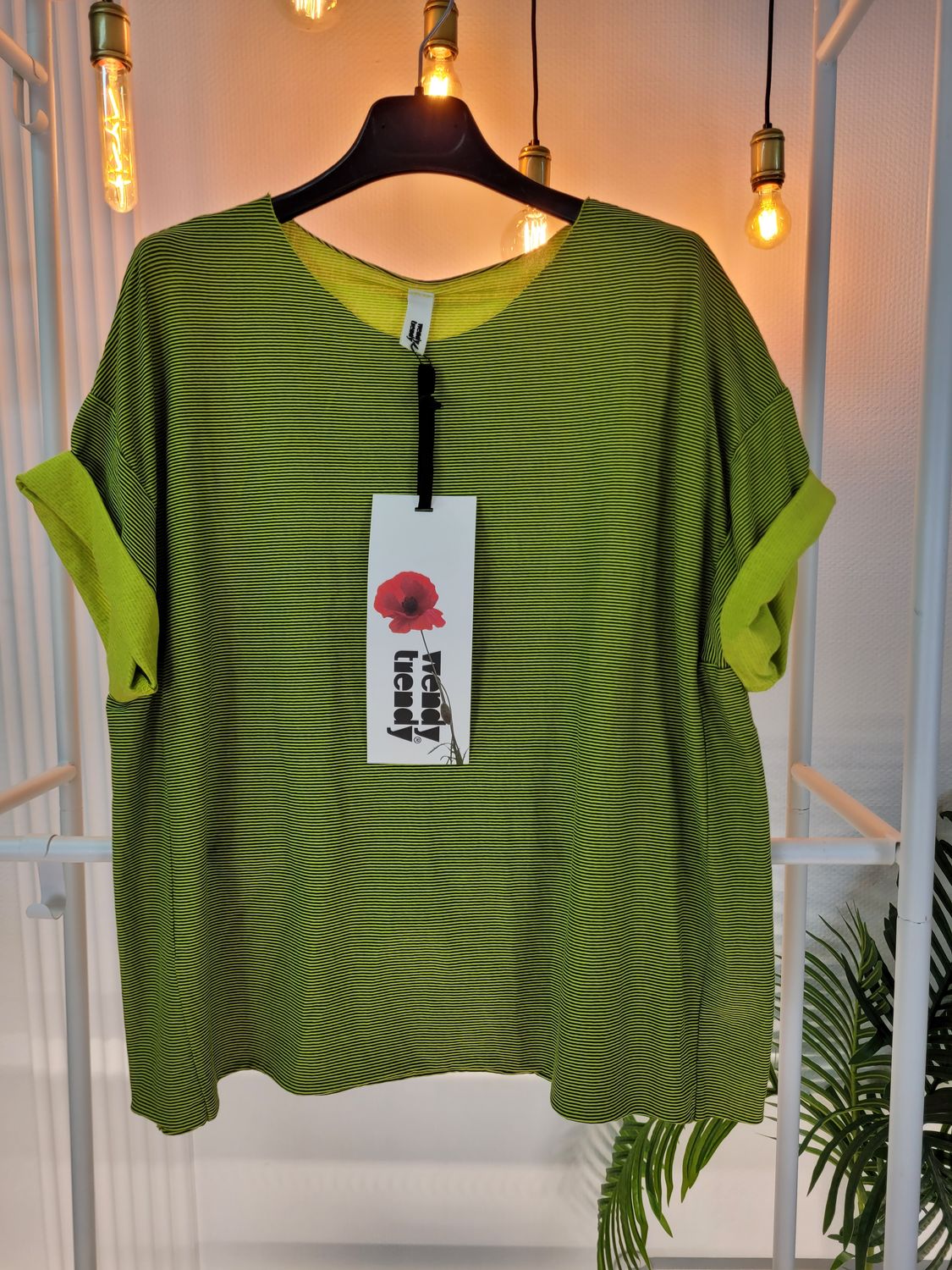T-shirt pudełko w paseczki limonkowy Wendy Trendy