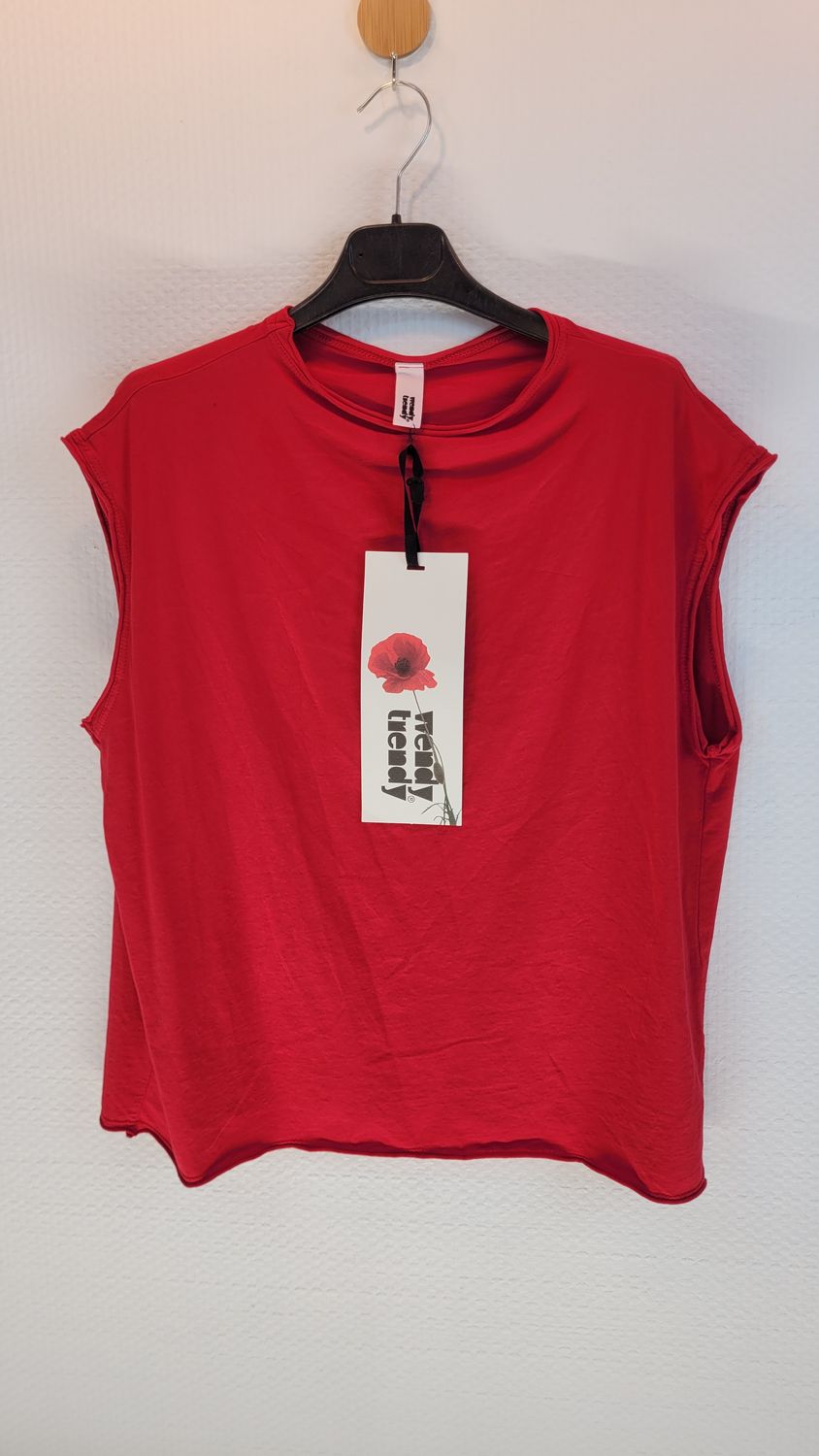 Wendy Trendy Cotton Top with Slanted Sleeves in Red