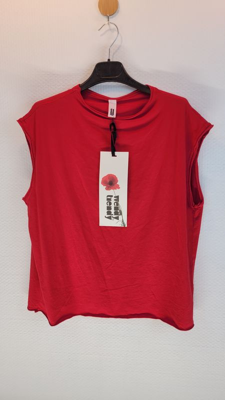 Wendy Trendy Cotton Top with Slanted Sleeves in Red