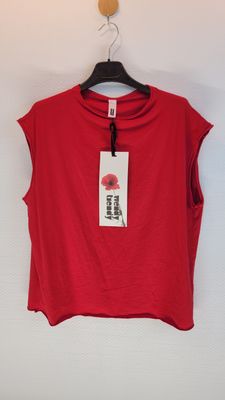 Wendy Trendy Cotton Top with Slanted Sleeves in Red