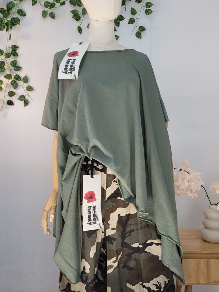 Olive Poncho-Style Blouse with Extended Sides - Wendy Trendy