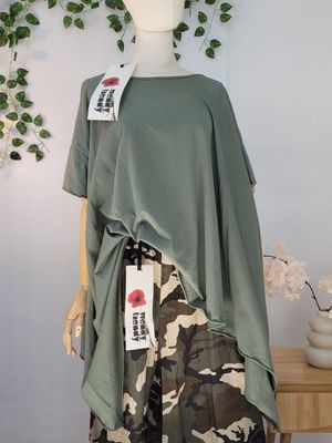 Olive Poncho-Style Blouse with Extended Sides - Wendy Trendy