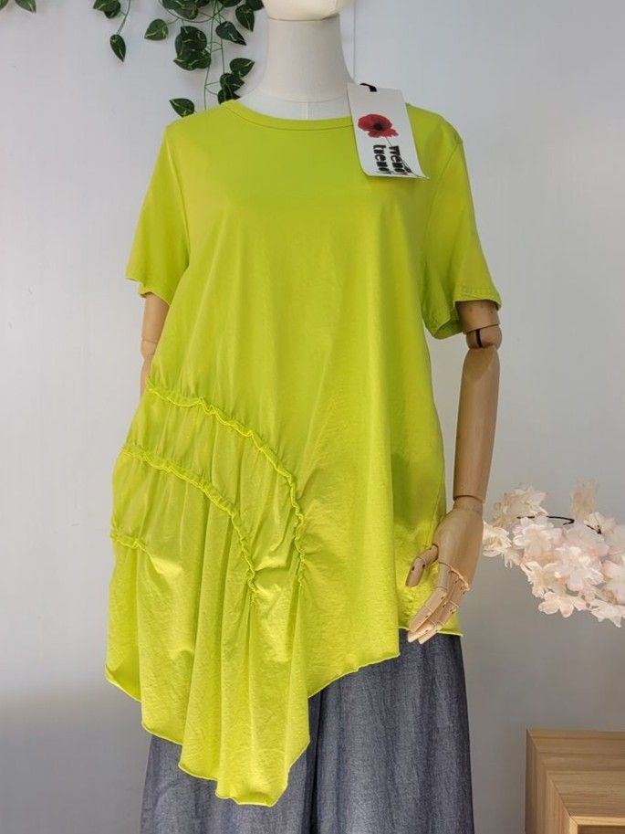 Asymmetrical Blouse with Ruching Wendy Trendy Lime