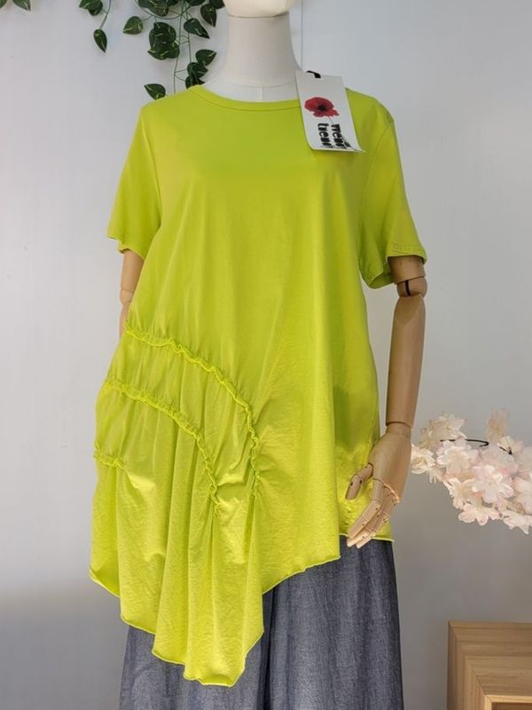 Asymmetrical Blouse with Ruching Wendy Trendy Lime