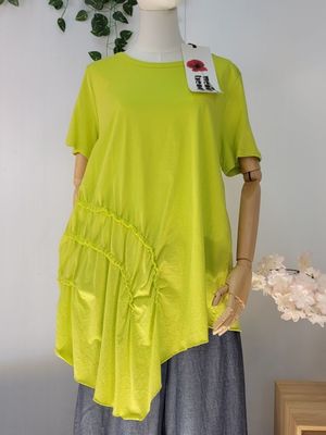 Asymmetrical Blouse with Ruching Wendy Trendy Lime