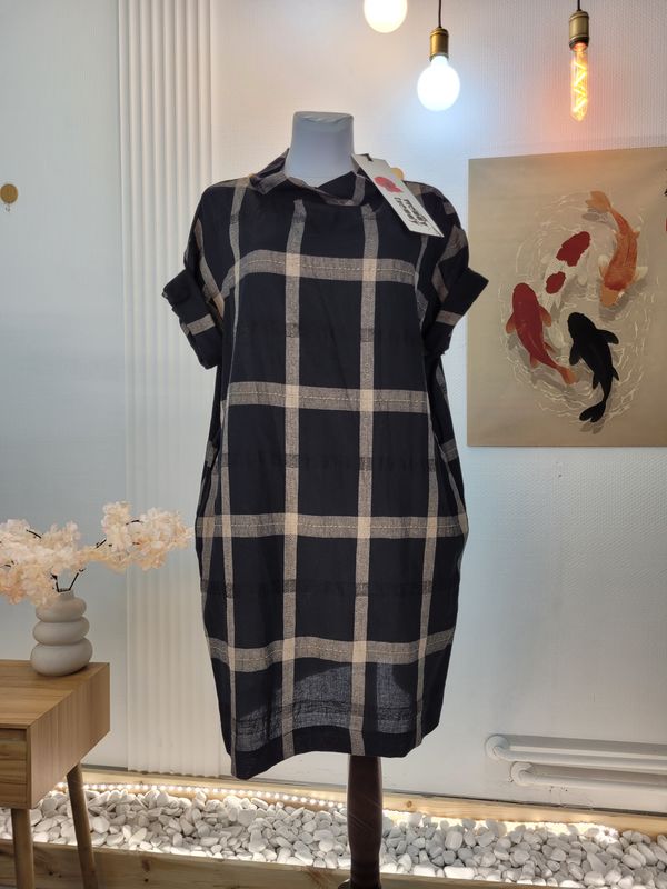Sukienka lniano-bawełniana Wendy Trendy w dużą kratę