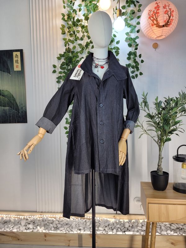 Lekki płaszczyk jeansowy/koszula ze stójką i długim tyłem Wendy Trendy