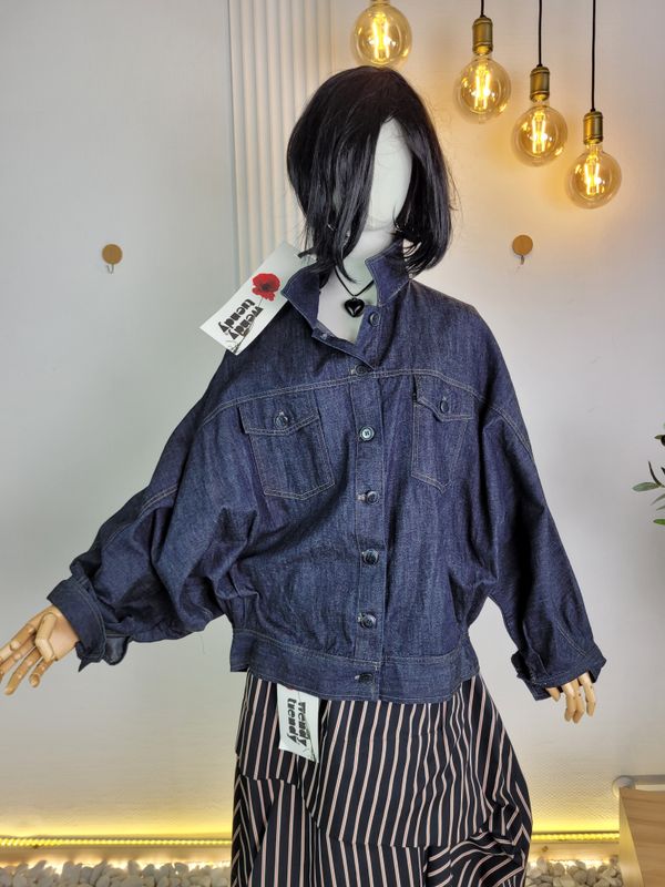 Wendy Trendy Denim Jacket with Batwing Sleeves