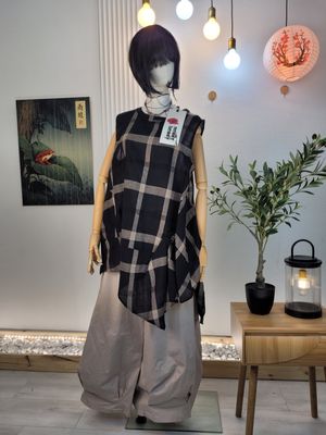 Top bluzka Wendy Trendy w kratę z lnem i bawełną