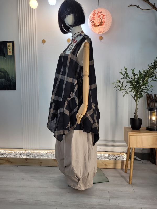Top bluzka Wendy Trendy w kratę z lnem i bawełną