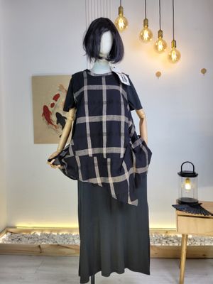 Wendy Trendy Plaid Top with Linen and Cotton