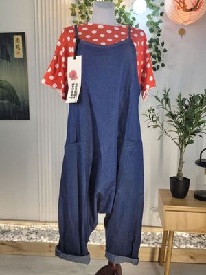 Cotton Baggy Overalls in Light Denim by Wendy Trendy