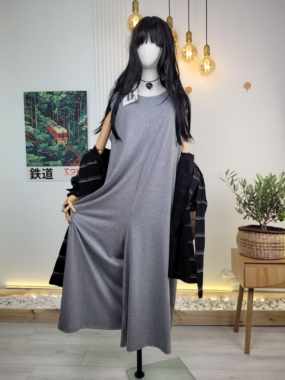 Knitted Jumpsuit with Back Closure in Gray Wendy Trendy