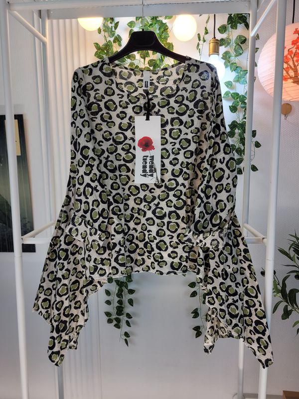 Bluzka z ażurowym haftem i wzorem leopard print Wendy Trendy