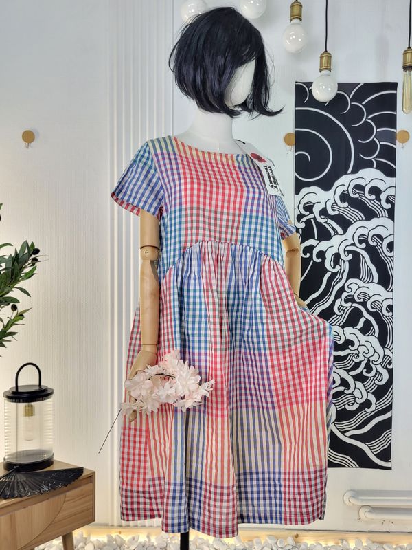 Sukienka midi w kratkę Vichy kolorowa Wendy Trendy