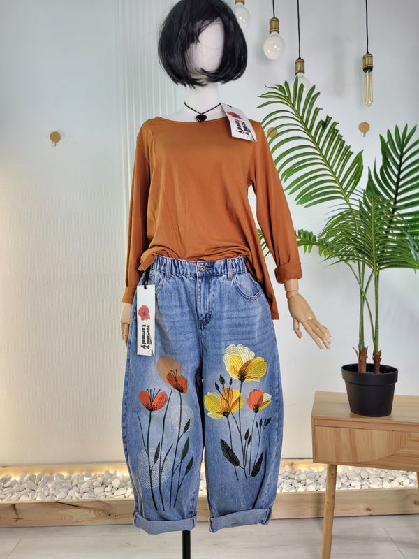 Jeansy baggy haftowane kwiaty Wendy Trendy boho