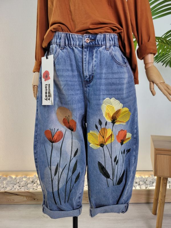 Jeansy baggy haftowane kwiaty Wendy Trendy boho