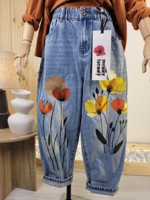 Barrel Jeans with Colorful Poppy Embroidery – Wendy Trendy