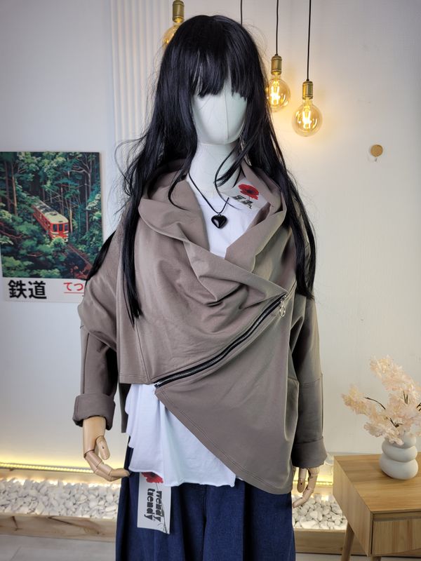 Sweatshirt-Jacket with Asymmetric Fastening Wendy Trendy Beige Greige