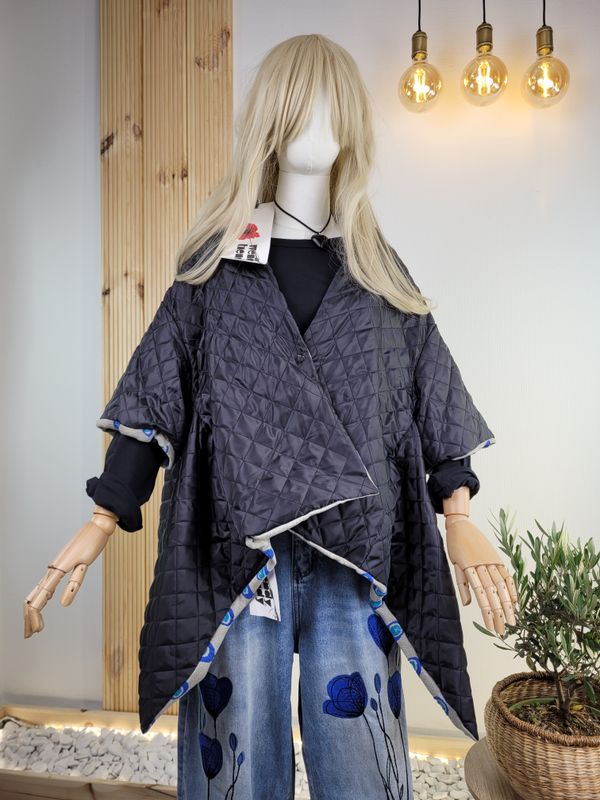 Reversible Oversized Patterned and Black Jacket - Wendy Trendy