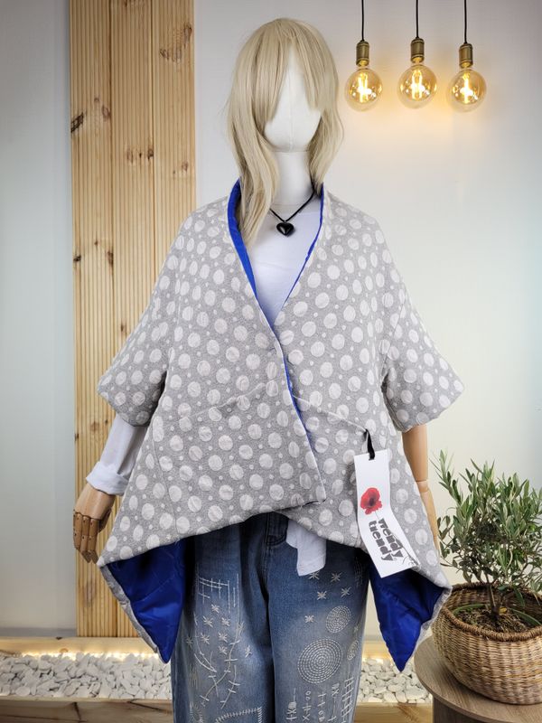 Two-sided oversized gray-cobalt jacket - Wendy Trendy