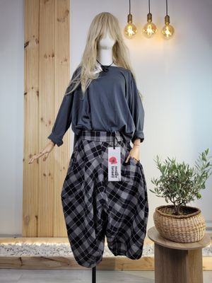 Baggy Balloon Plaid Pants with Wide Waistband - Wendy Trendy