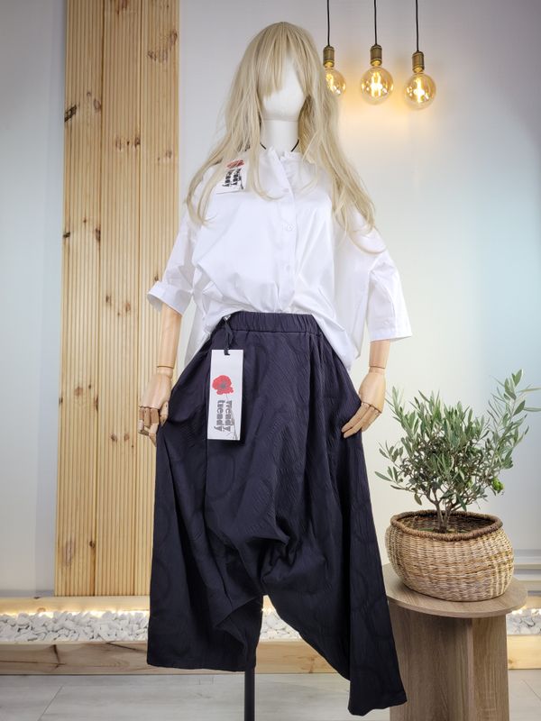 Asymmetric Baggy Pants with Embossed Pattern - Wendy Trendy