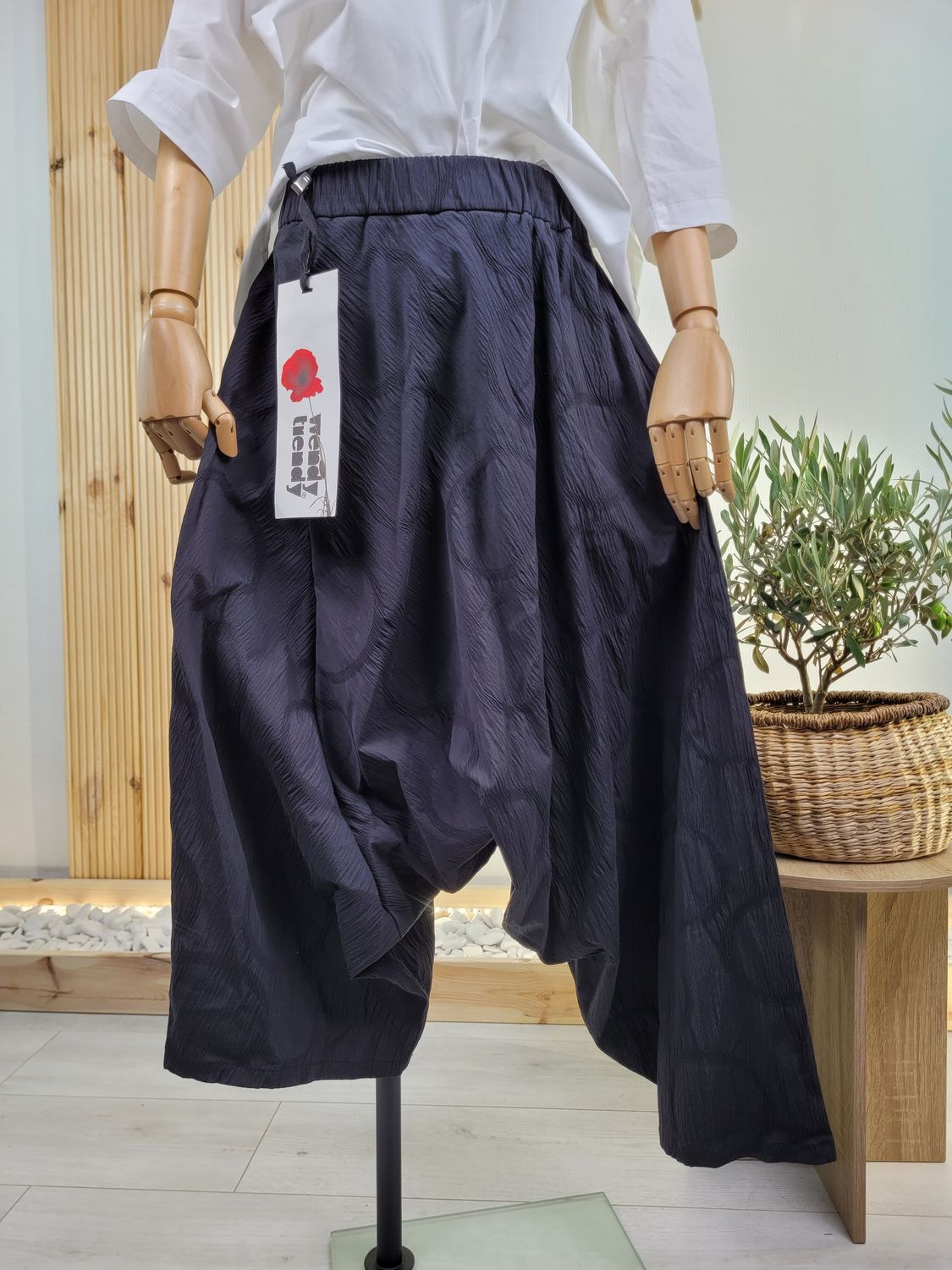 Asymmetric Baggy Pants with Embossed Pattern - Wendy Trendy