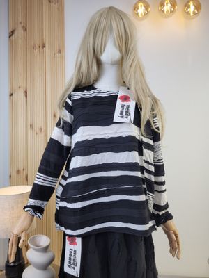 Striped Textured Knit Blouse Wendy Trendy