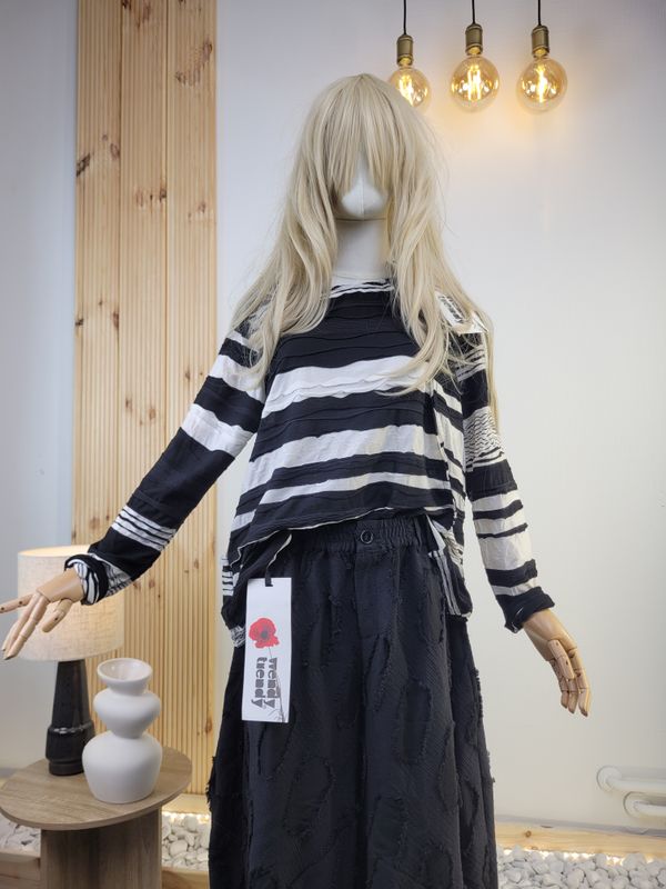 Striped Textured Knit Blouse Wendy Trendy