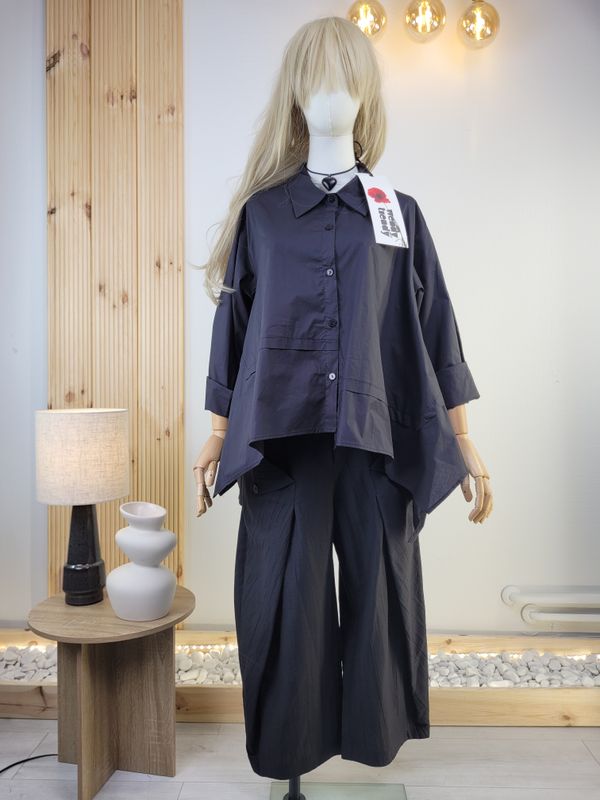 Black Asymmetric Shirt with Decorative Stitching – Wendy Trendy