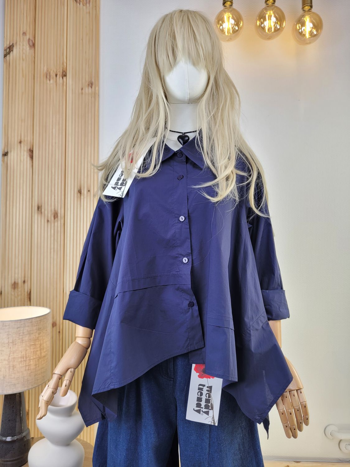 Black Asymmetric Shirt with Decorative Stitching – Wendy Trendy