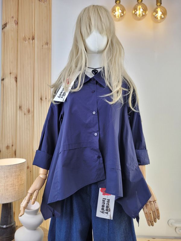 Black Asymmetric Shirt with Decorative Stitching – Wendy Trendy