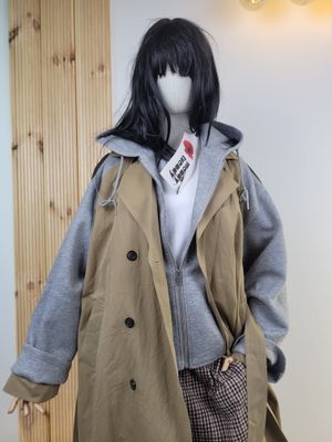 Beige Long Designer Coat with Hood and Double Sleeves – Wendy Trendy