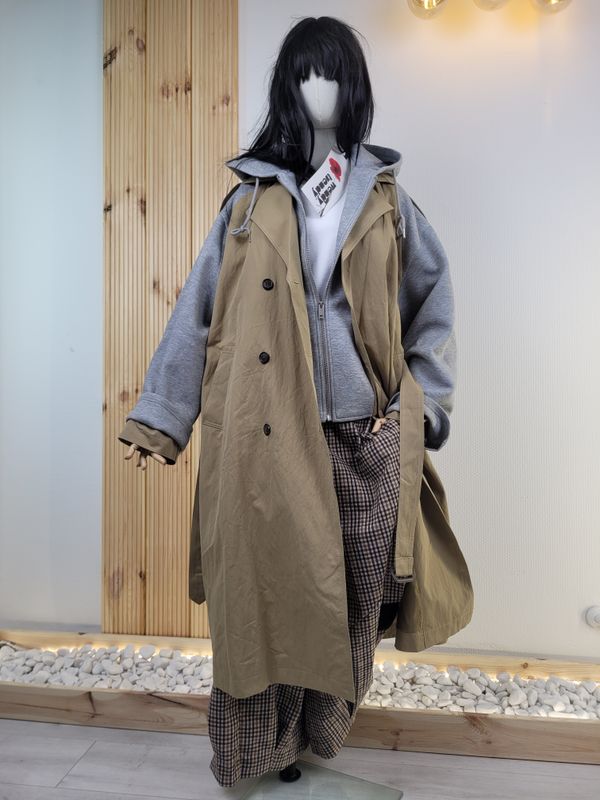 Beige Long Designer Coat with Hood and Double Sleeves – Wendy Trendy
