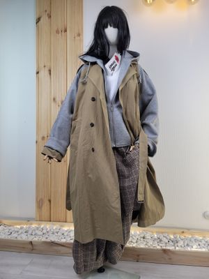 Beige Long Designer Coat with Hood and Double Sleeves – Wendy Trendy