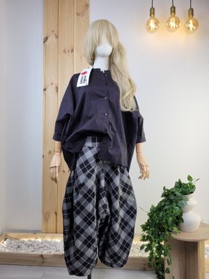 Black Cotton Oversize Shirt with Korean Collar - Wendy Trendy