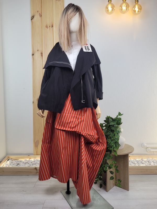 Black Elastic Transitional Jacket with Asymmetric Zipper - Wendy Trendy
